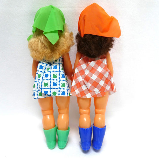 Vintage Pair of Galba Fully-Jointed Dolls: Italian Stork Brand 1950s, RARE Fully dressed in Original Clothing!
