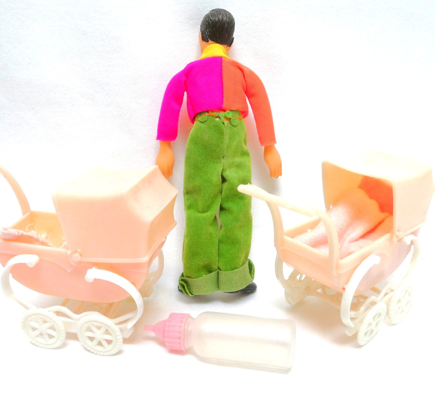 Vintage 4-Inch Tall MARX RUBBER BENDABLE DOLLHOUSE FIGURE, Fully Dressed plus extras!