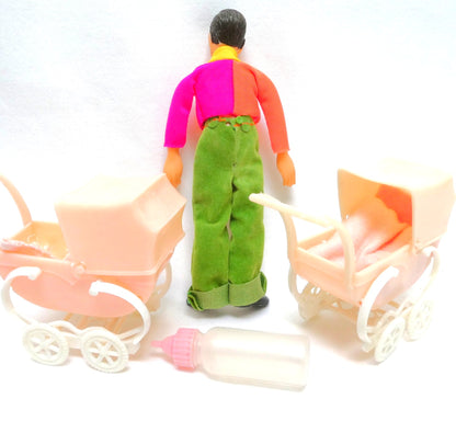 Vintage 4-Inch Tall MARX RUBBER BENDABLE DOLLHOUSE FIGURE, Fully Dressed plus extras!