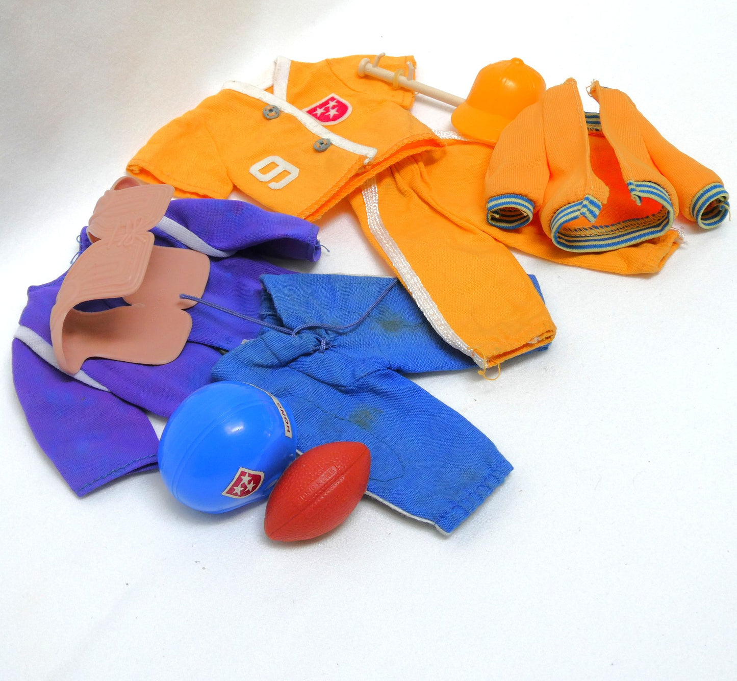 Lot of Vintage 1970s Vintage BIG JIM ACTION FIGURE Football Uniform and Baseball Set by Mattel