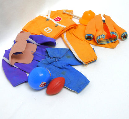 Lot of Vintage 1970s Vintage BIG JIM ACTION FIGURE Football Uniform and Baseball Set by Mattel