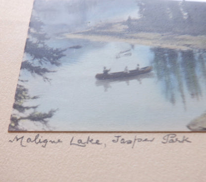 A Famous Hand-Tinted Antique B&W Photograph by "Maleg" of 'MALIGNE LAKE, Jasper National Park', Alberta, Canada