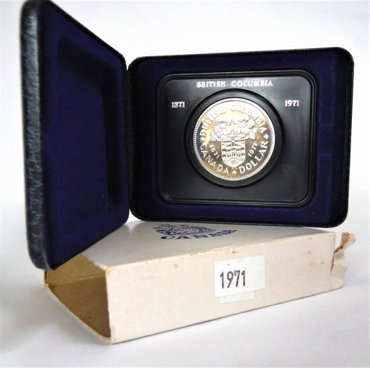 1971 Canadian $1 Dollar Brilliant Uncirculated Nickel Dollar Coin: BRITISH COLUMBIA Centennial (1871-1971)