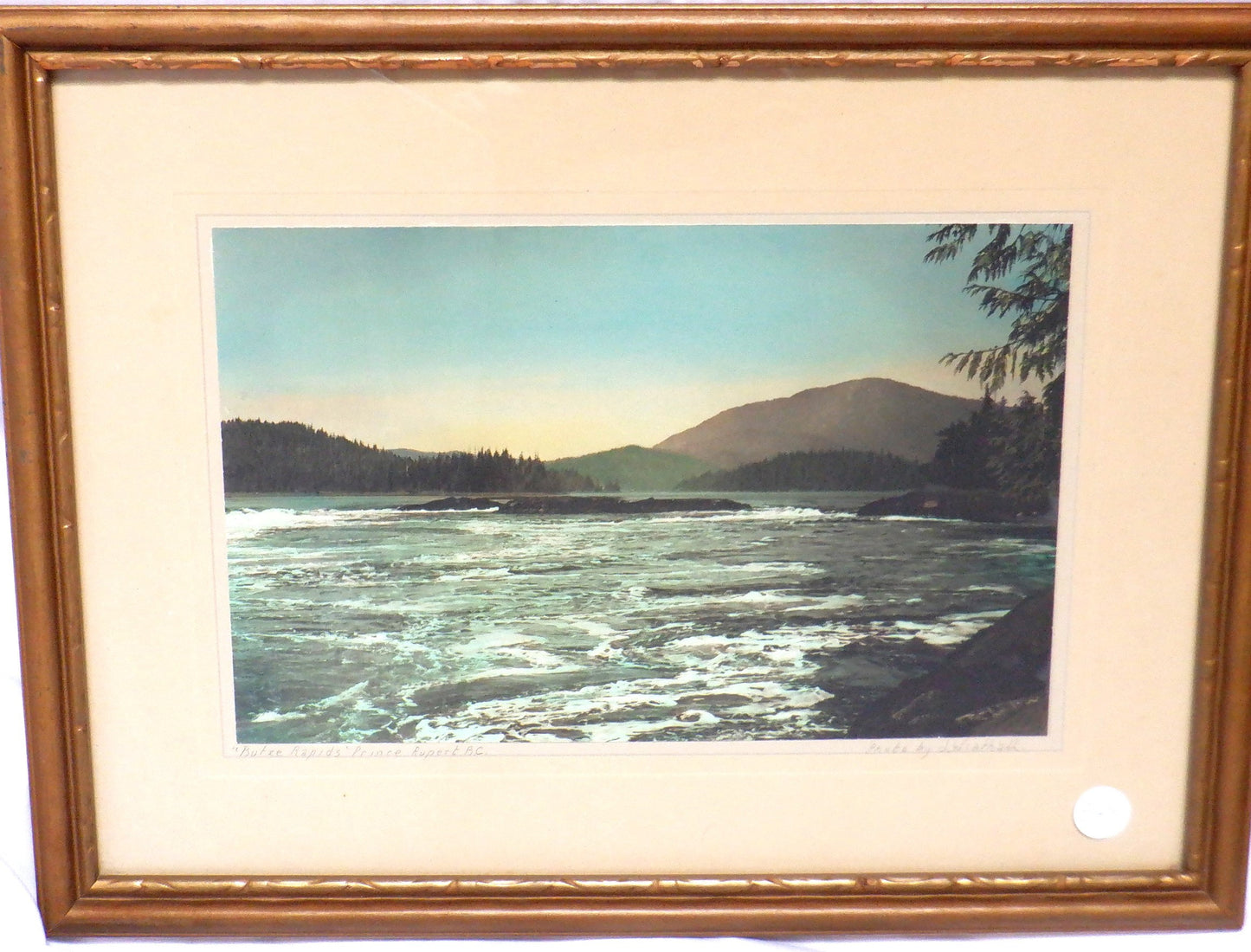 Vintage Hand-Tinted B&W Photograph by Wrathall of Prince Rupert, British Columbia: 'BUTZE RAPIDS'