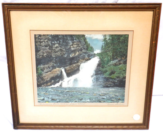 'CAMERON FALLS, ALBERTA', An Antique Hand-Tinted Photograph by Cross Studios, and Framed by J.H. Hill in Westmount, Quebec