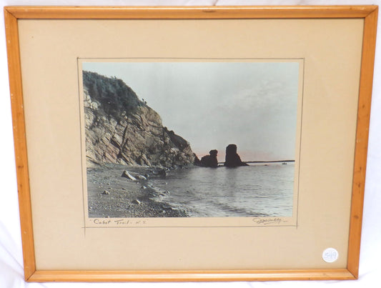 'CABOT TRAIL', A Vintage Nova Scotia Hand-Tinted Photograph, in simple Amish Style Frame