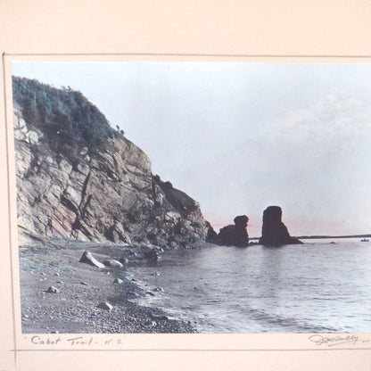 'CABOT TRAIL', A Vintage Nova Scotia Hand-Tinted Photograph, in simple Amish Style Frame