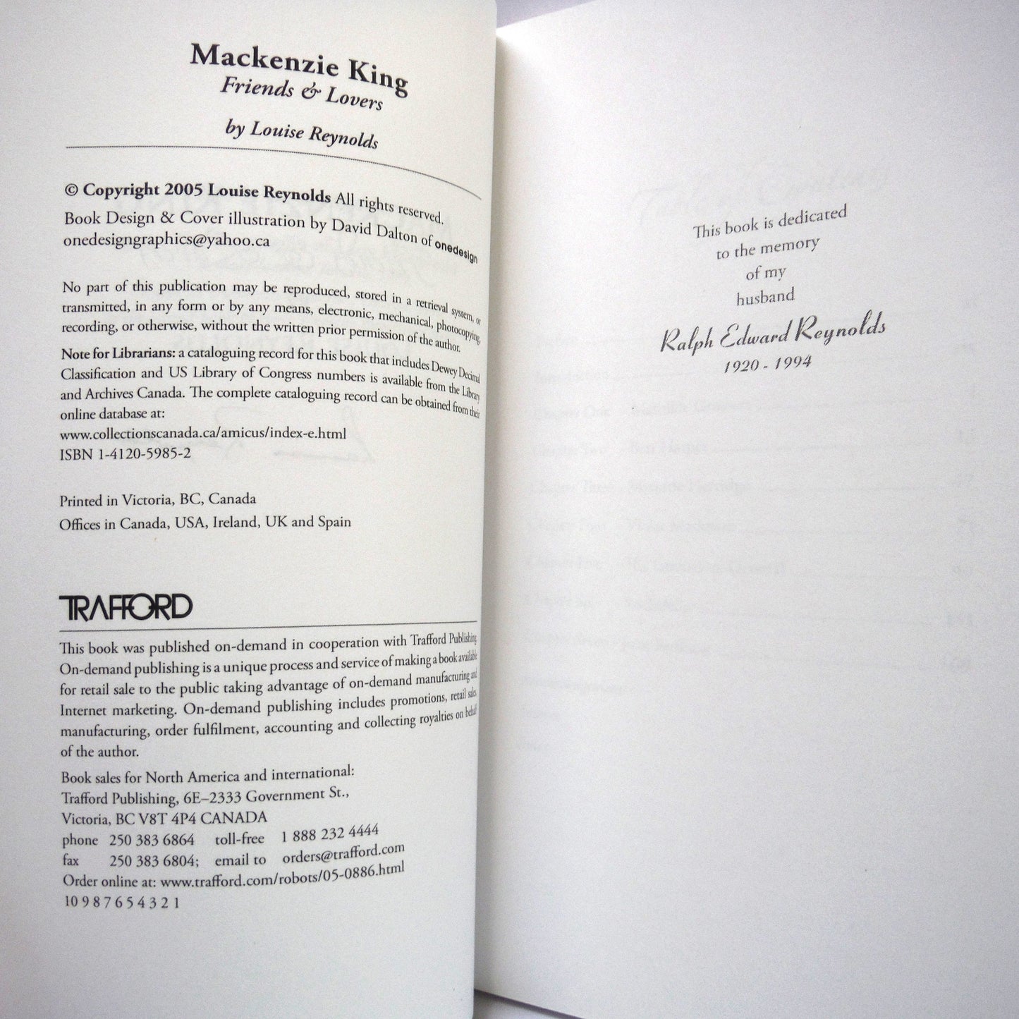 MacKENZIE KING, Friends & Lovers, by Louise Reynolds (1st Ed. SIGNED)