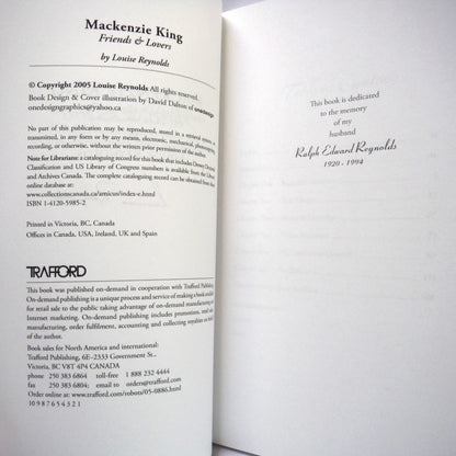 MacKENZIE KING, Friends & Lovers, by Louise Reynolds (1st Ed. SIGNED)