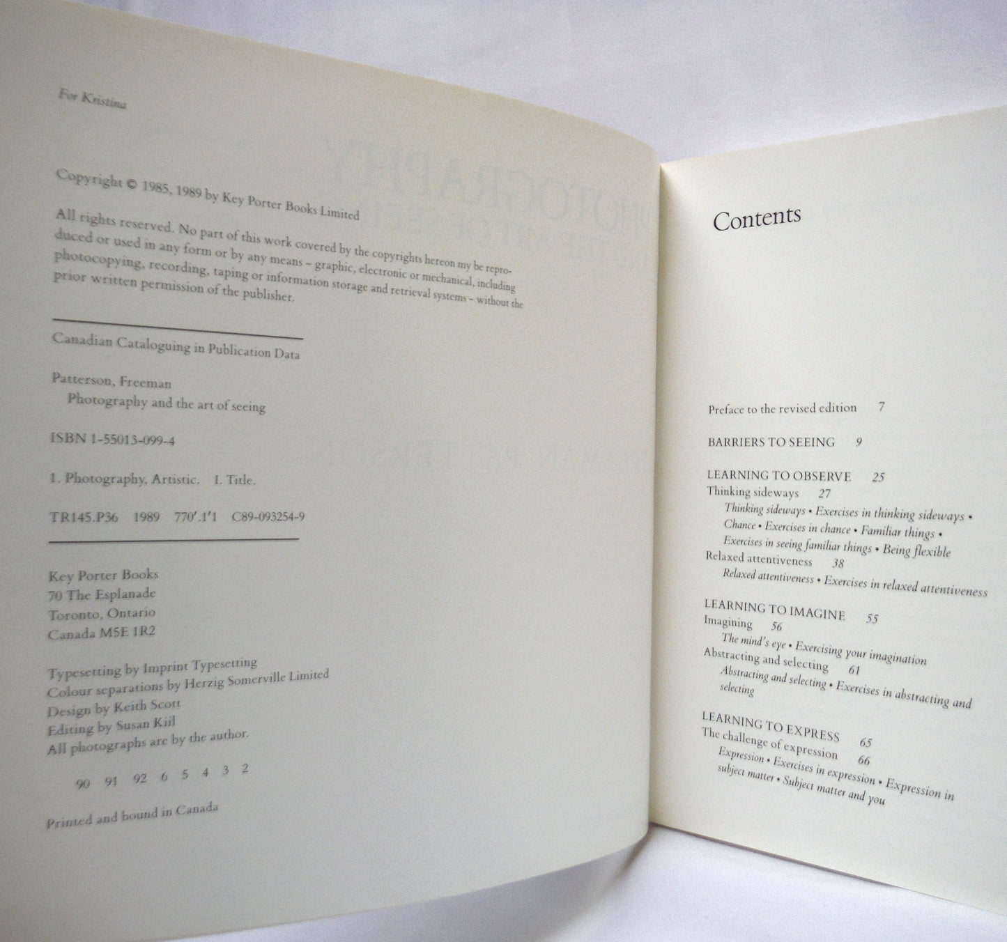 PHOTOGRAPHY AND THE ART OF SEEING, by Freeman Patterson, 1989