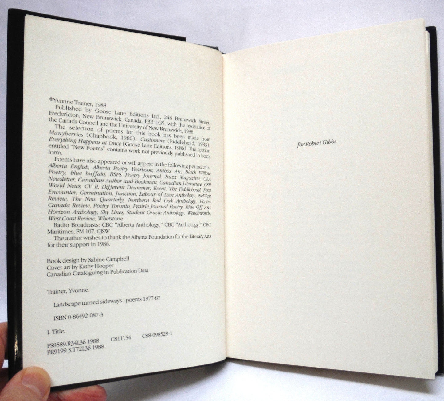 LANDSCAPE TURNED SIDEWAYS, Collected Poems 1977-1987, by Yvonne Trainer (1st Ed. SIGNED)