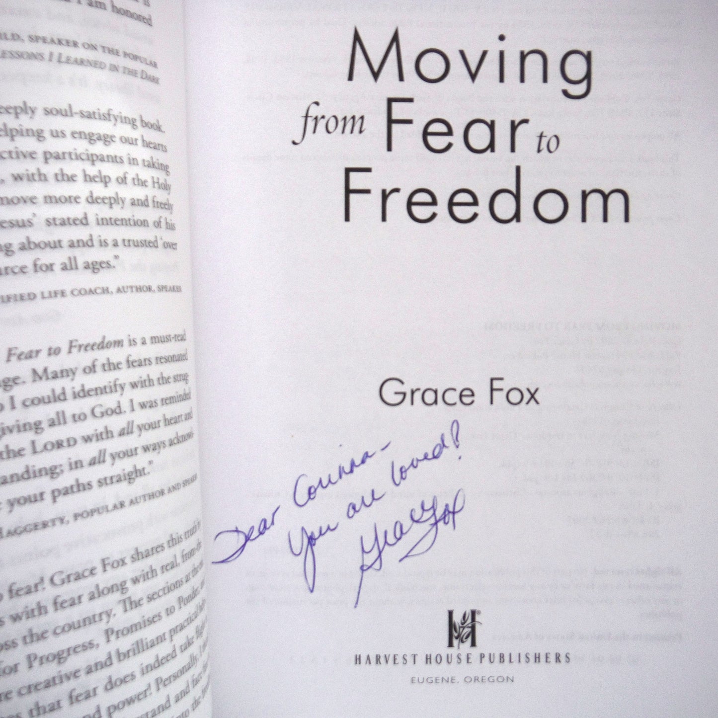 MOVING FROM FEAR TO FREEDOM, A Woman's Guide to Peace in Every Situation, by Grace Fox (1st Ed. SIGNED)