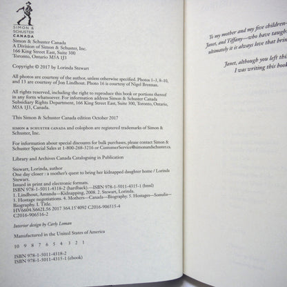 ONE DAY CLOSER, A Mother's Quest to Bring Her Kidnapped Daughter Home, by Lorinda Stewart (1st Ed. SIGNED)