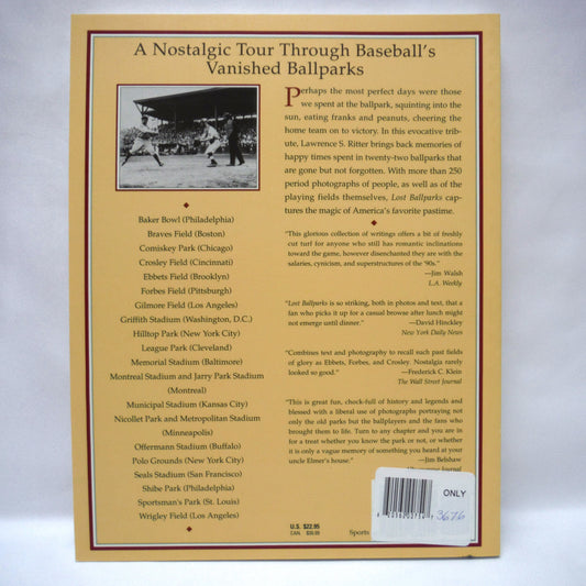 LOST BALLPARKS, A Celebration of Baseball's Legendary Fields by Lawrence S. Ritter (1994 1st PB Ed.)