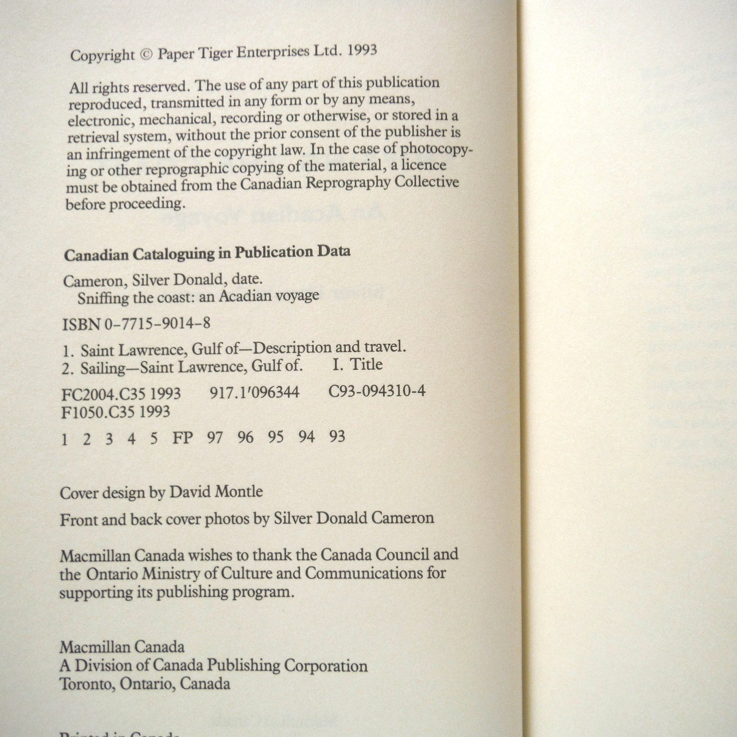 SNIFFING THE COAST, An Acadian Voyage, by Silver Donald Cameron (1993 1st Ed.)