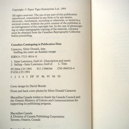 SNIFFING THE COAST, An Acadian Voyage, by Silver Donald Cameron (1993 1st Ed.)