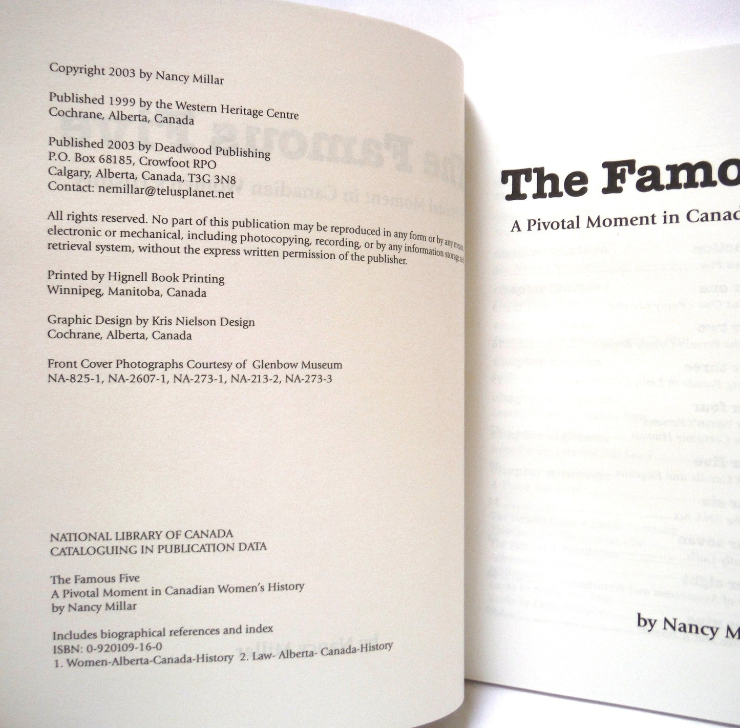 THE FAMOUS FIVE, Five Canadian Women and Their Fight to Become Persons, by Nancy Millar (2003 1st Ed.)