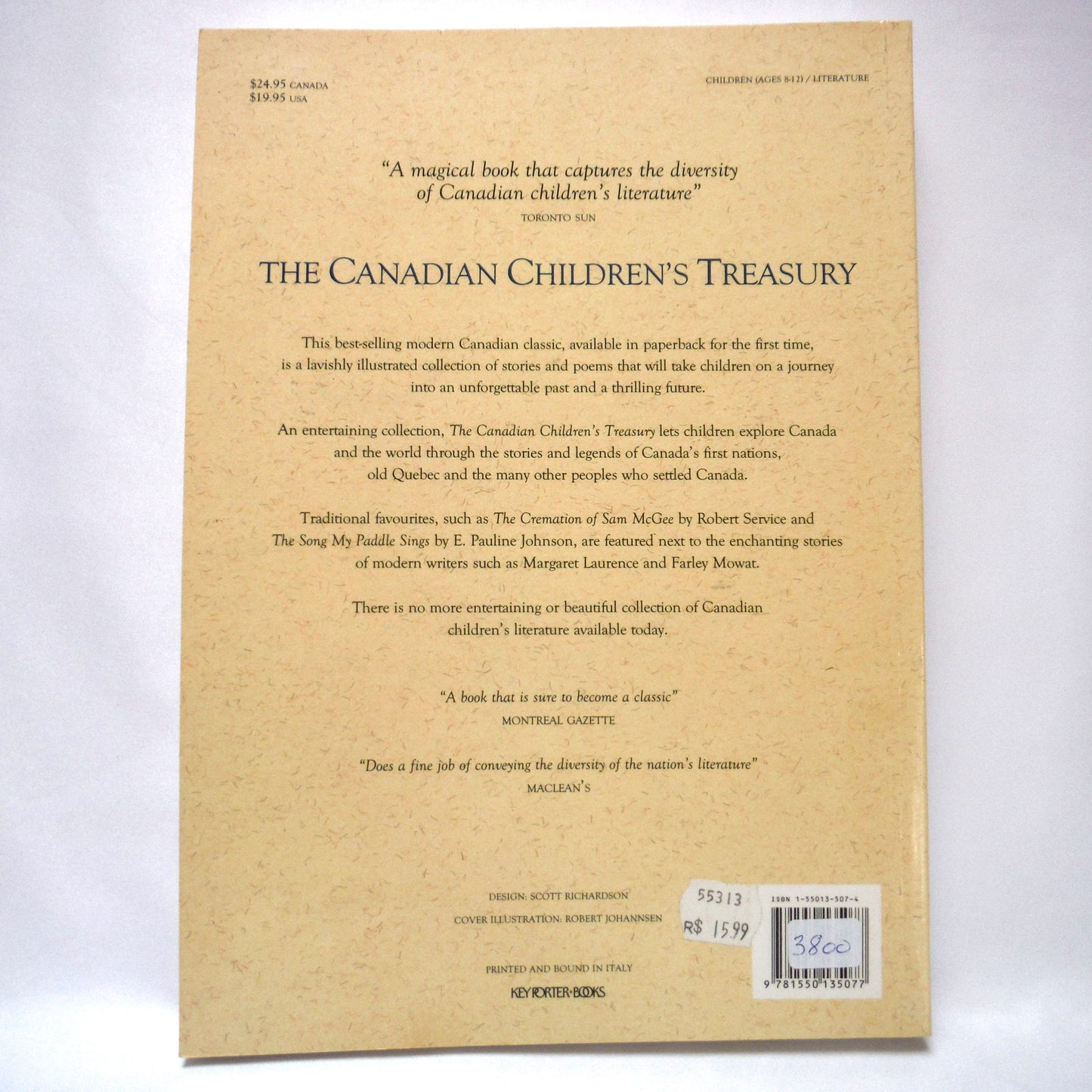 THE CANADIAN CHILDREN'S TREASURY, A Key Porter Book with Forward by Janet Lunn, 1994