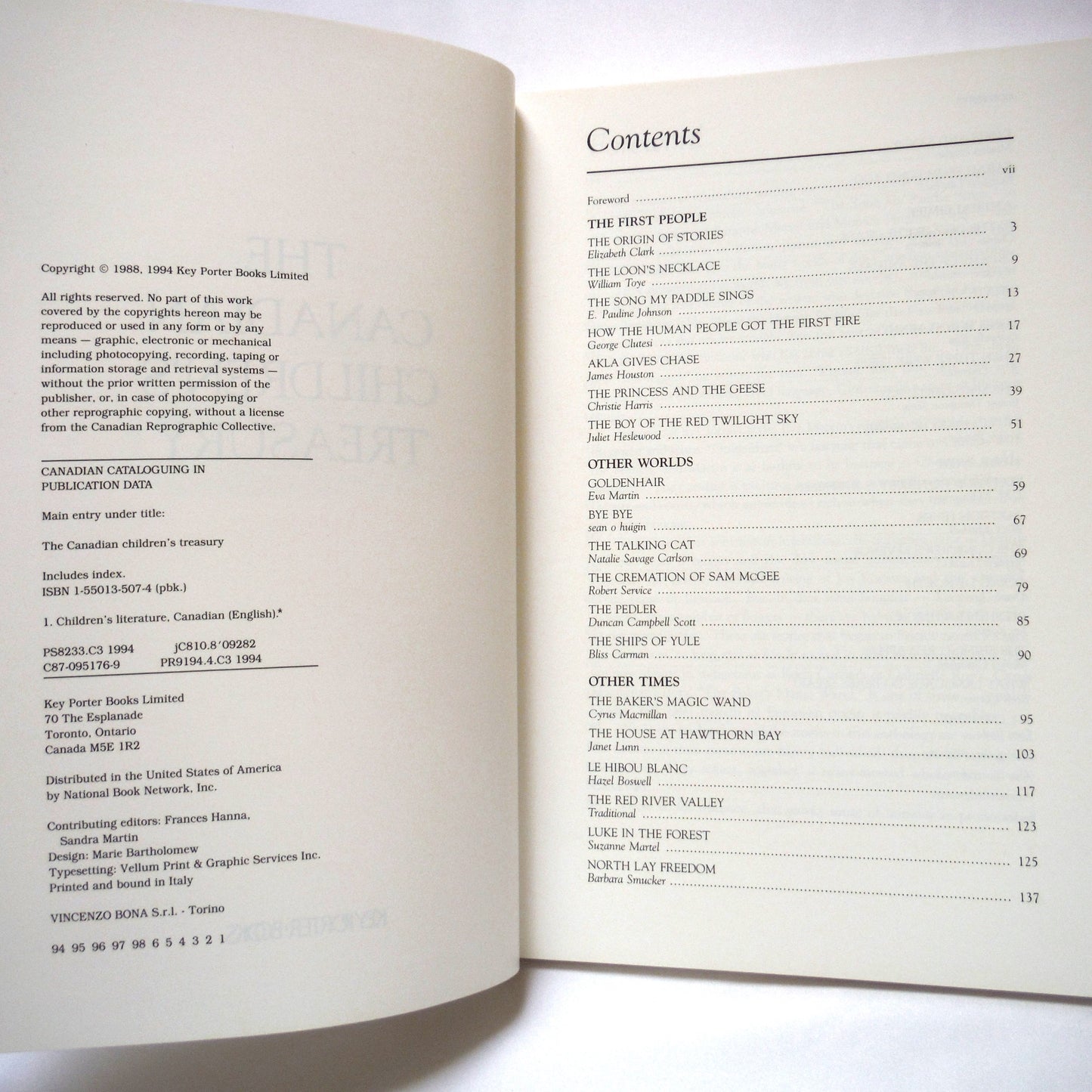 THE CANADIAN CHILDREN'S TREASURY, A Key Porter Book with Forward by Janet Lunn, 1994