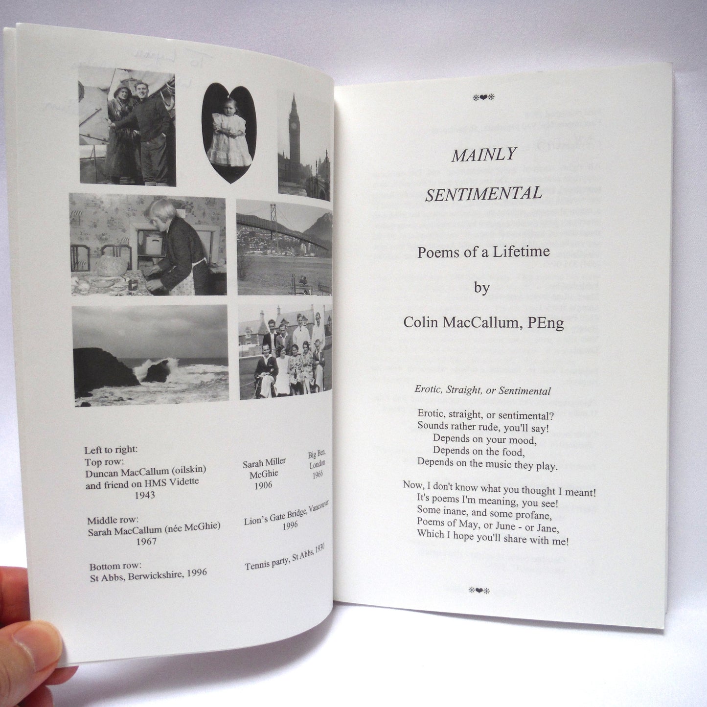 MAINLY SENTIMENTAL, 250 Poems of a Lifetime, by Colin MacCallum (1st Ed. SIGNED)