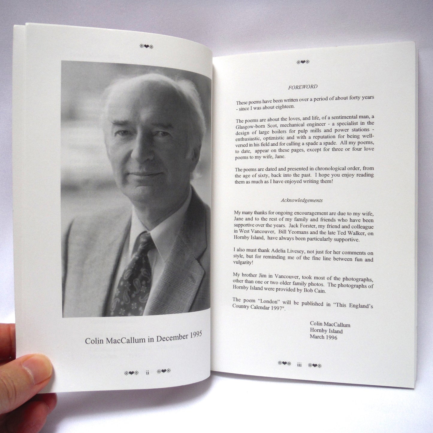 MAINLY SENTIMENTAL, 250 Poems of a Lifetime, by Colin MacCallum (1st Ed. SIGNED)
