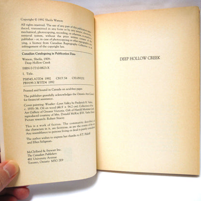 DEEP HOLLOW CREEK, A Novel by Sheila Watson (1992 1st Ed.)