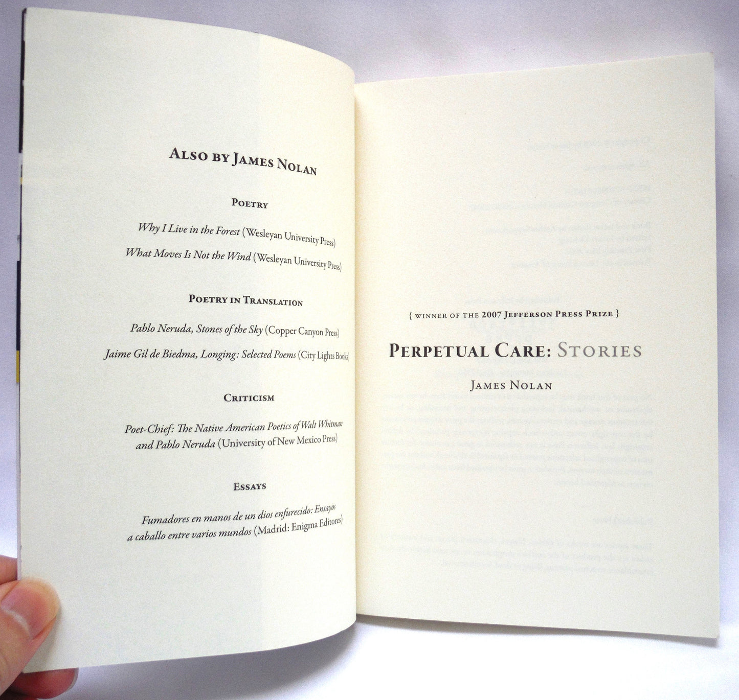 PERPETUAL CARE: STORIES by James Nolan (2000 1st Ed.)