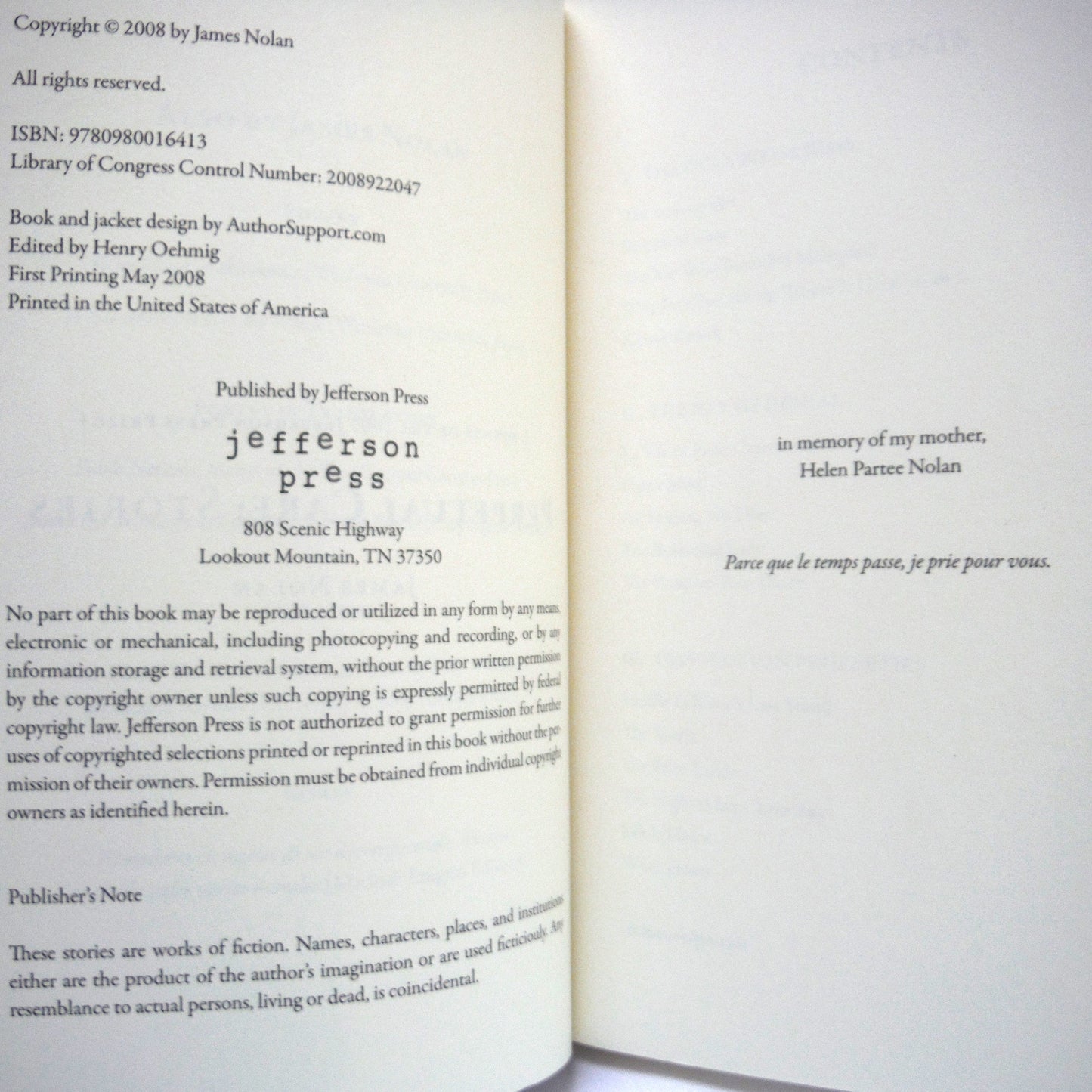 PERPETUAL CARE: STORIES by James Nolan (2000 1st Ed.)