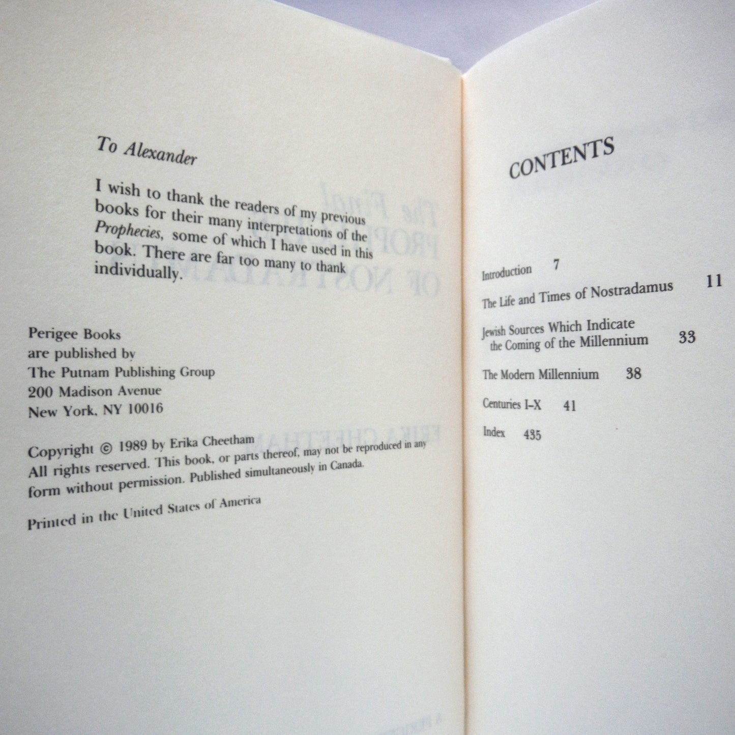 THE FINAL PROPHECIES OF NOSTRADAMUS, by Erika Cheetham (1989 1st Ed.)