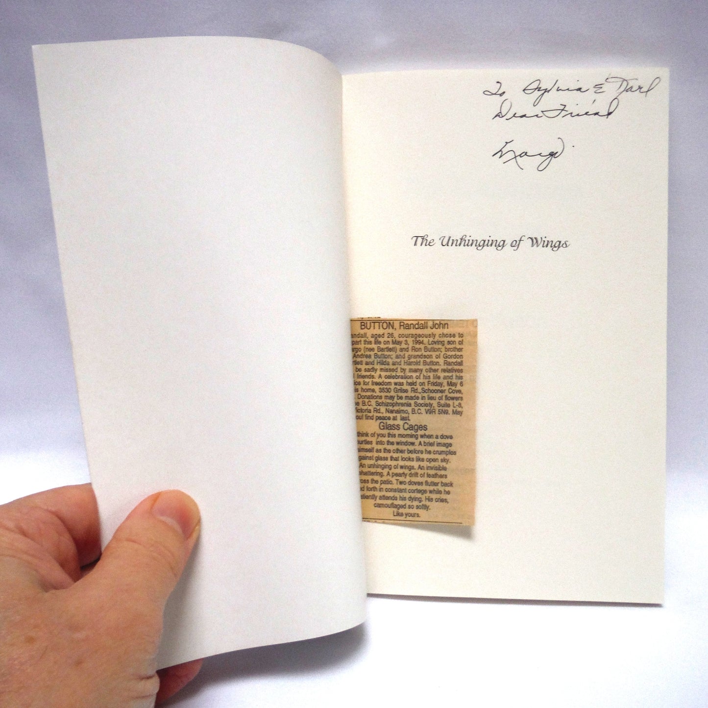 THE UNHINGING OF WINGS, Poems by Margo Button (1st Ed. SIGNED)