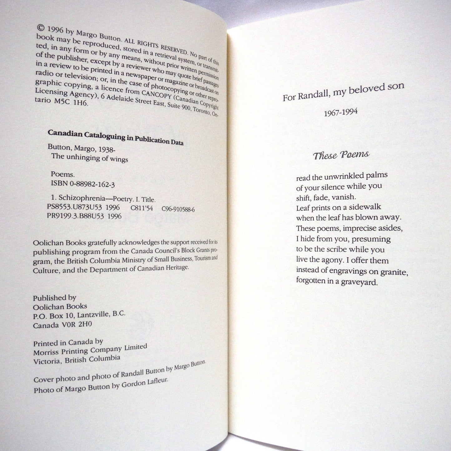 THE UNHINGING OF WINGS, Poems by Margo Button (1st Ed. SIGNED)
