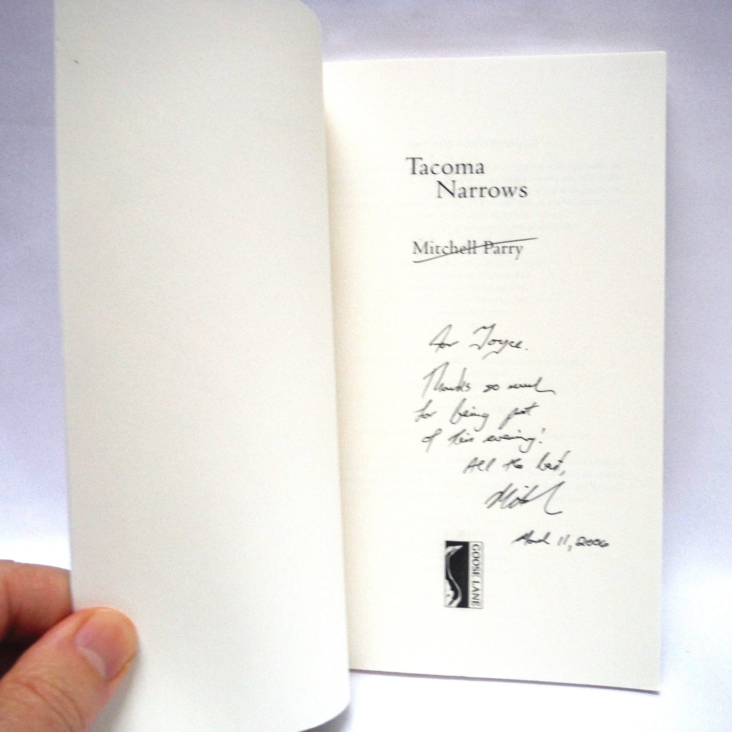 TACOMA NARROWS, Poetry by Mitchell Parry (1st Ed. SIGNED)
