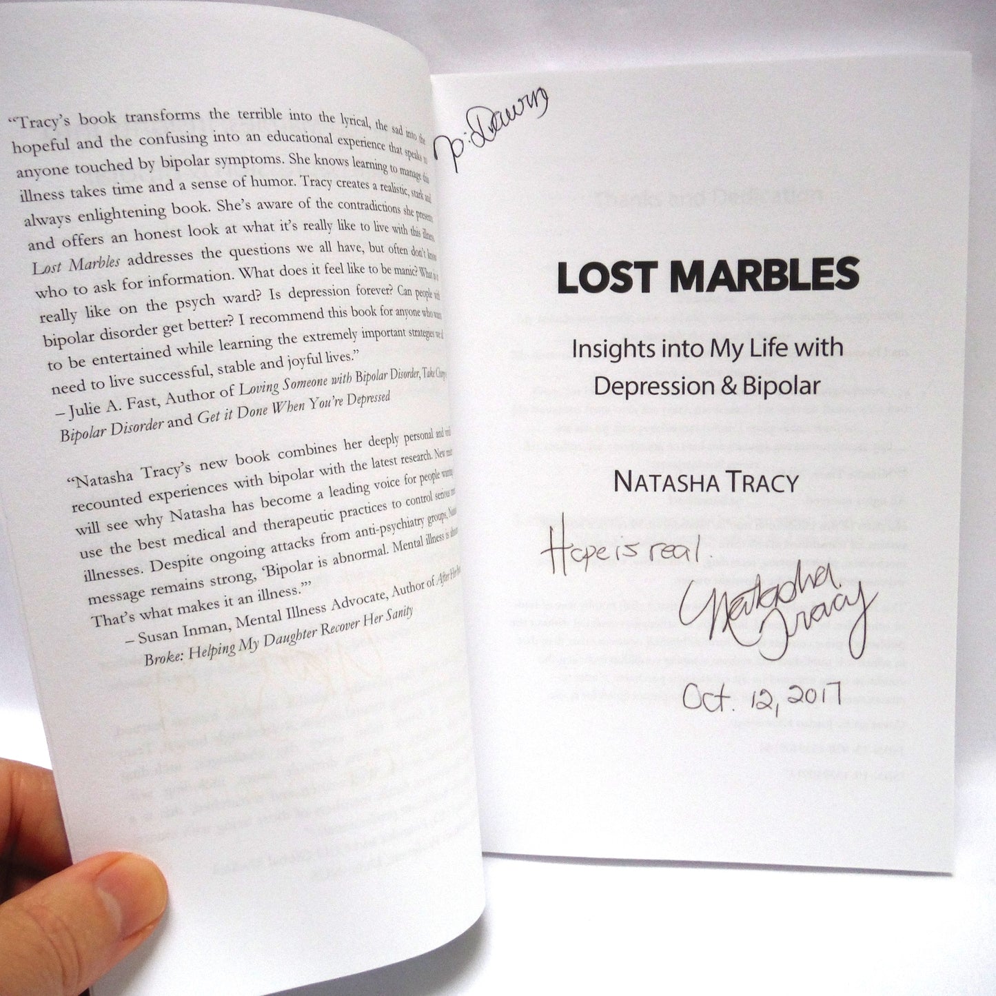 LOST MARBLES, Insights into My Life with Depression & Bipolar, by Natasha Tracy (1st Ed. SIGNED)