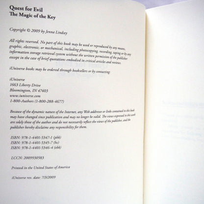 QUEST FOR EVIL, The Magic of the Key, A Young Adult Novel by Jenna Lindsey (1st Ed. SIGNED)