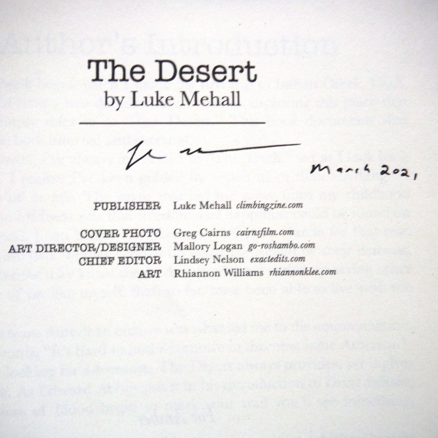 THE DESERT, A Dirtbag Climbing Book, by Luke Mehall (1st Ed. SIGNED)