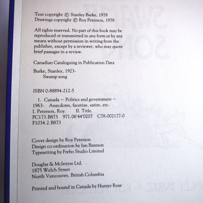SWAMP SONG, Political Humour by Stanley Burke, Illustrations by Roy Peterson (1st Ed. SIGNED)