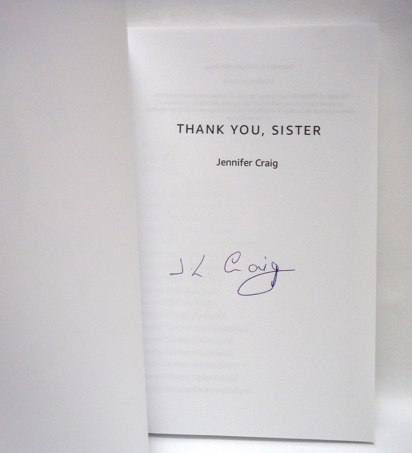 THANK YOU SISTER, A Memoir by Jennifer Craig (1st Ed. SIGNED)