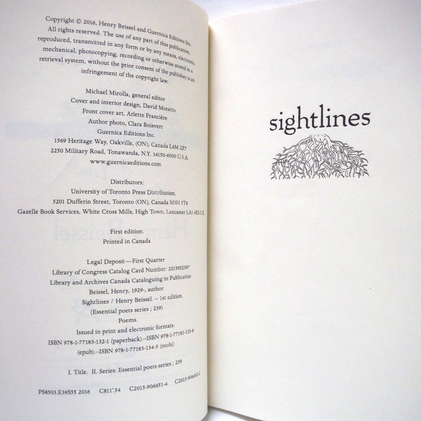 SIGHTLINES, Poetry by Henry Beissel (1st Ed. SIGNED)
