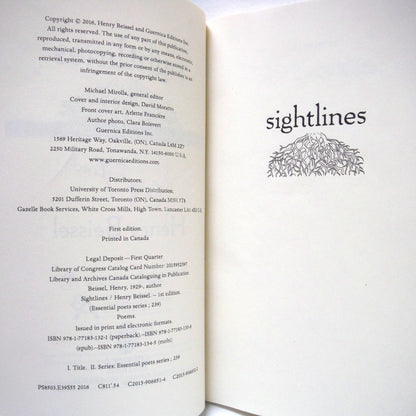 SIGHTLINES, Poetry by Henry Beissel (1st Ed. SIGNED)