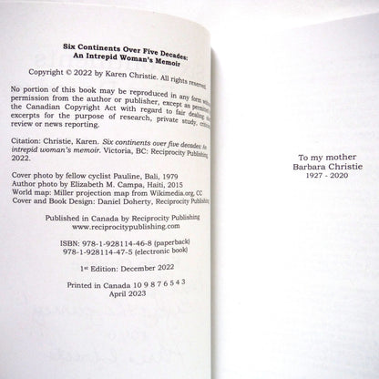 SIX CONTINENTS OVER FIVE DECADES, An Intrepid Woman's Memoir, by Karen Christie (1st Ed. SIGNED)