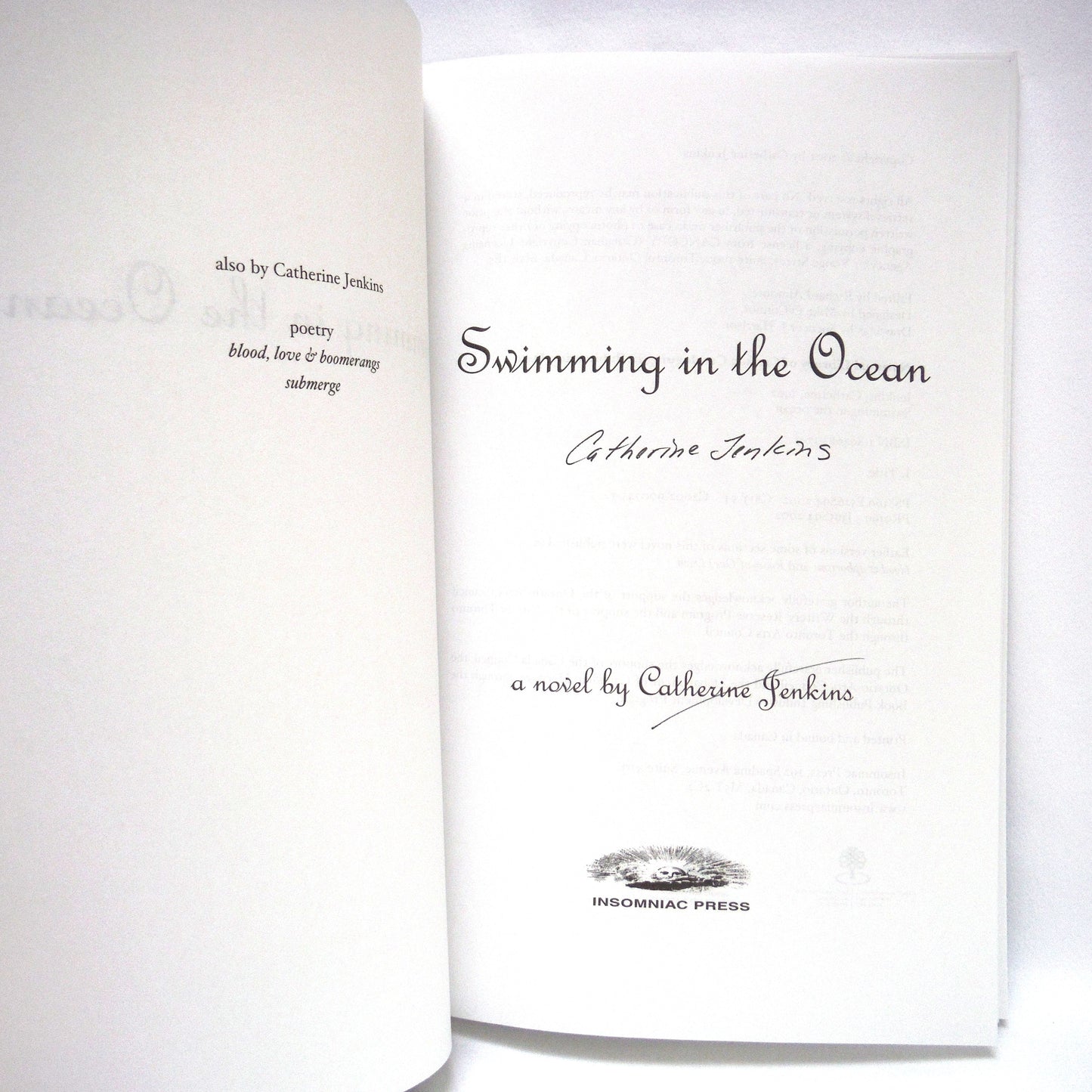 SWIMMING IN THE OCEAN, A Novel by Catherine Jenkins (1st Ed. SIGNED)