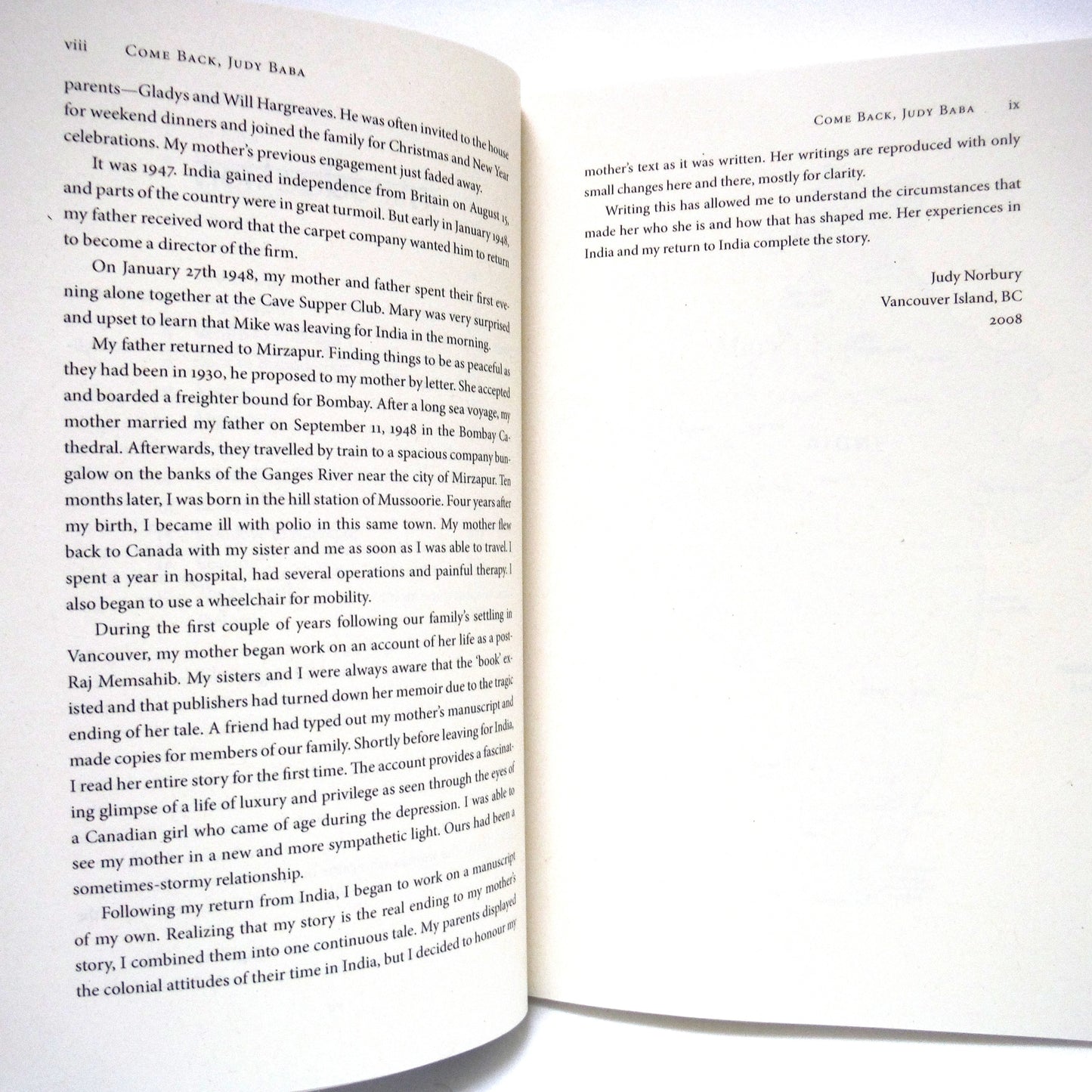 COME BACK JUDY BABA, Memoirs of India by Mary Hargreaves Norbury and Judy Norbury (1st Ed. SIGNED)