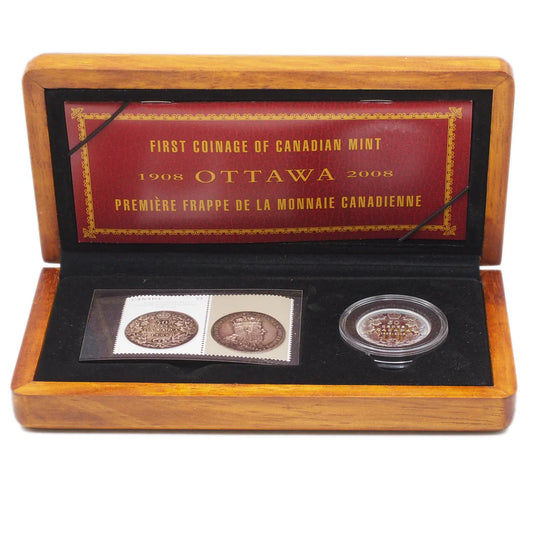 100th Anniversary (1908-2008) of The Royal Canadian Mint / Monnaie Royale Canadienne: SILVER COIN & STAMP SET