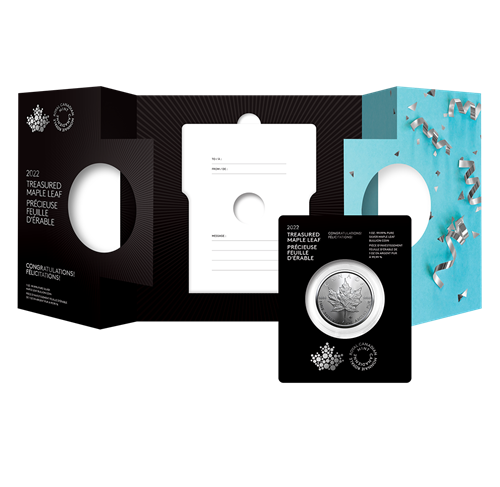 2022 Royal Canadian Mint $5 Pure Silver Coin 1 oz. 99.99% - TREASURED SILVER MAPLE LEAF COIN: Congratulations! Felicitations!