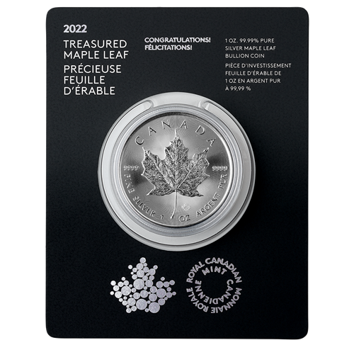 2022 Royal Canadian Mint $5 Pure Silver Coin 1 oz. 99.99% - TREASURED SILVER MAPLE LEAF COIN: Congratulations! Felicitations!