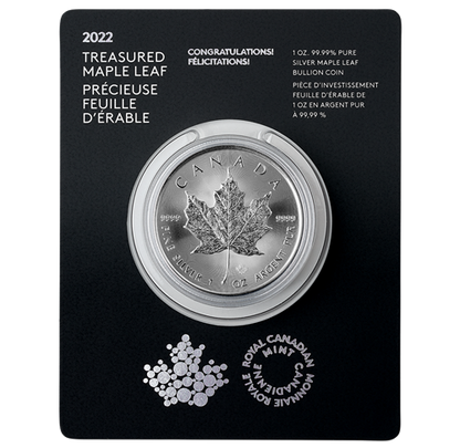 2022 Royal Canadian Mint $5 Pure Silver Coin 1 oz. 99.99% - TREASURED SILVER MAPLE LEAF COIN: Congratulations! Felicitations!