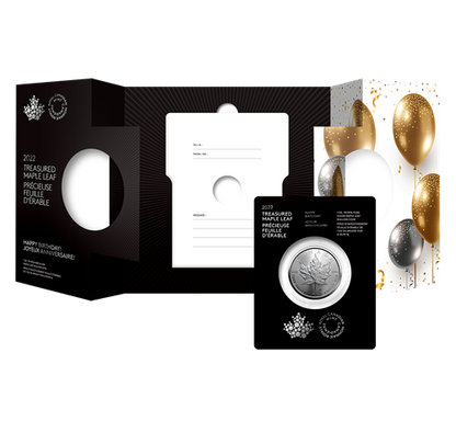 2022 Royal Canadian Mint $5 Pure Silver Coin 1 oz. 99.99% - TREASURED SILVER MAPLE LEAF COIN: Happy Birthday! Joyeux Anniversaire!