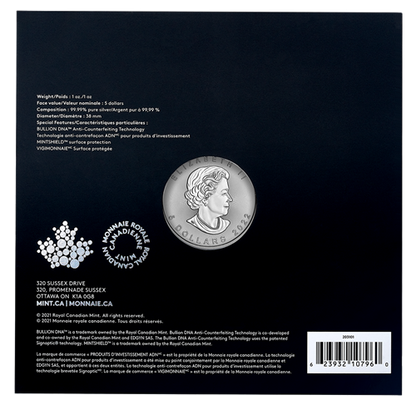 2022 Royal Canadian Mint $5 Pure Silver Coin 1 oz. 99.99% - TREASURED SILVER MAPLE LEAF COIN: Happy Birthday! Joyeux Anniversaire!