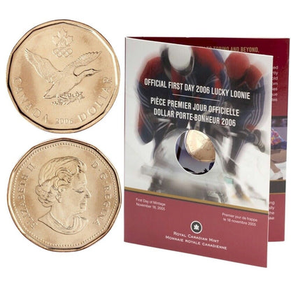 2006 CANADIAN LUCKY $1 LOONIE OFFICIAL FIRST DAY COIN, in Original Presentation Folder!