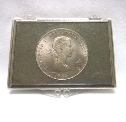 1965 SIR WINSTON CHURCHILL COMMEMORATIVE CROWN COIN (1874 – 1965), in the Ultra Rare Wide Hinged Display Case